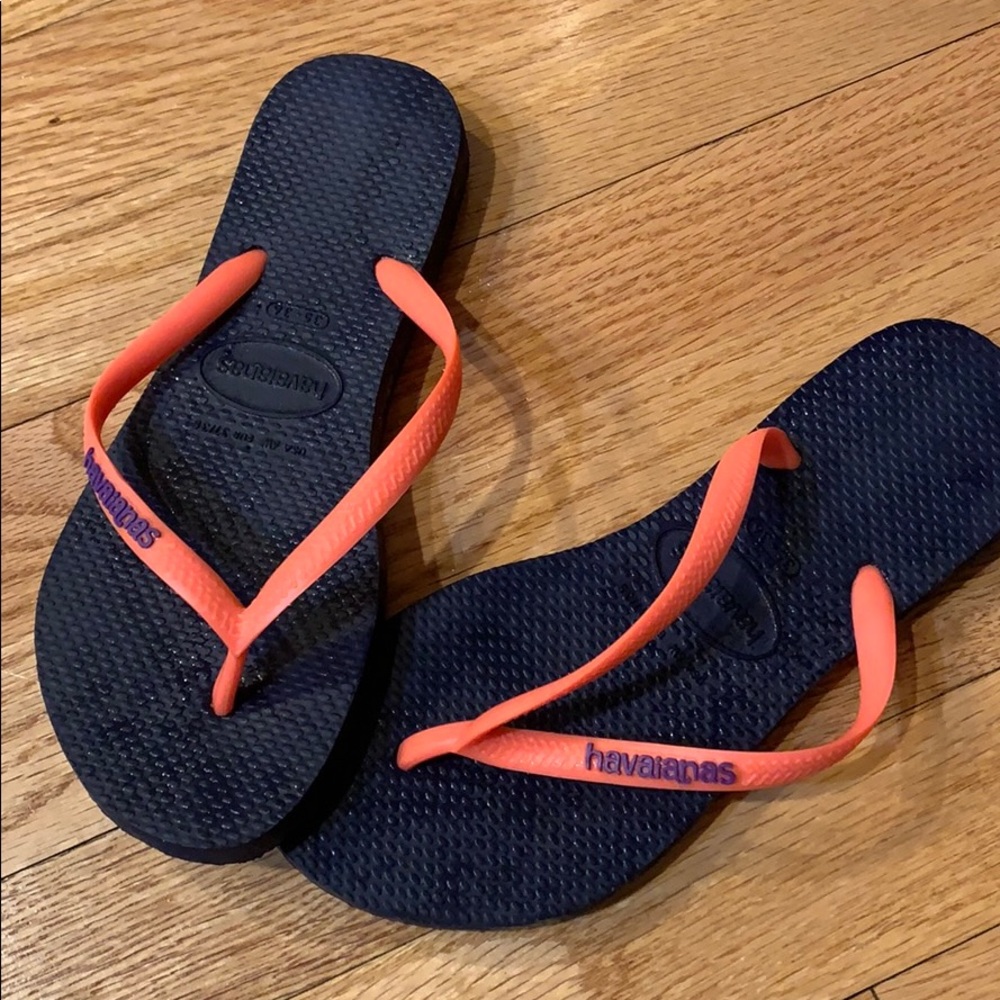 Girls navy and orange flip flops